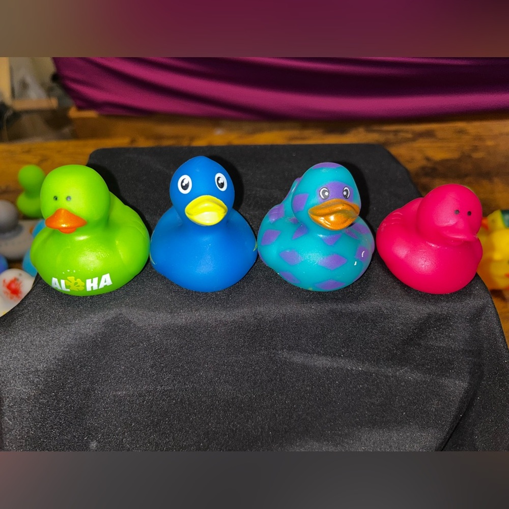 Colorful Kids Rubber Bath Ducks - Green, Blue, Teal, Pink Set
